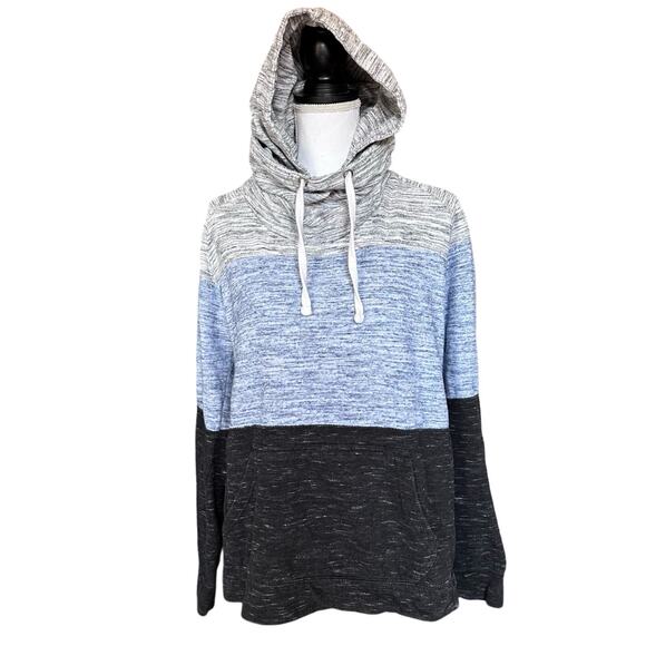 Black Jack Womens‎ Hoodie Blue Grey Color Block High Neck sz M Warm Cozy EUC - Picture 1 of 7